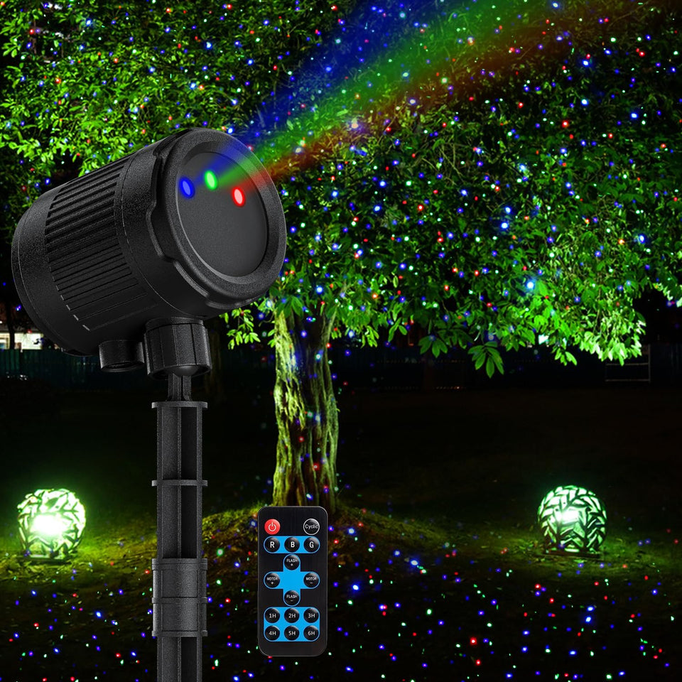 VanSmaGo laser projector base setup for festive outdoor lighting