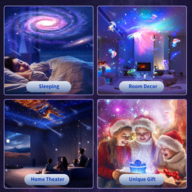 VanSmaGo meteor projector projecting a starry sky onto living room ceiling for cozy evenings.