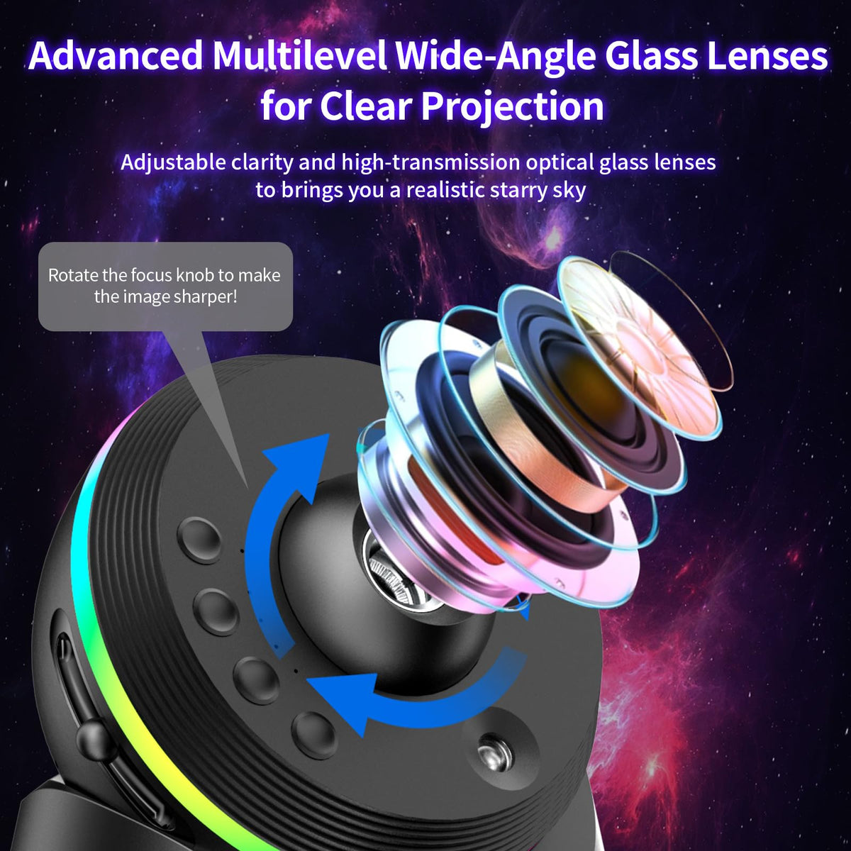 VanSmaGo projector top focus knob used to sharpen projected stars for crisper skies.