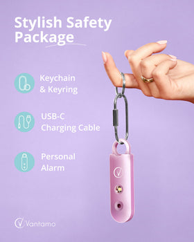 Vantamo personal alarm keychain with dual speakers for loud alerts