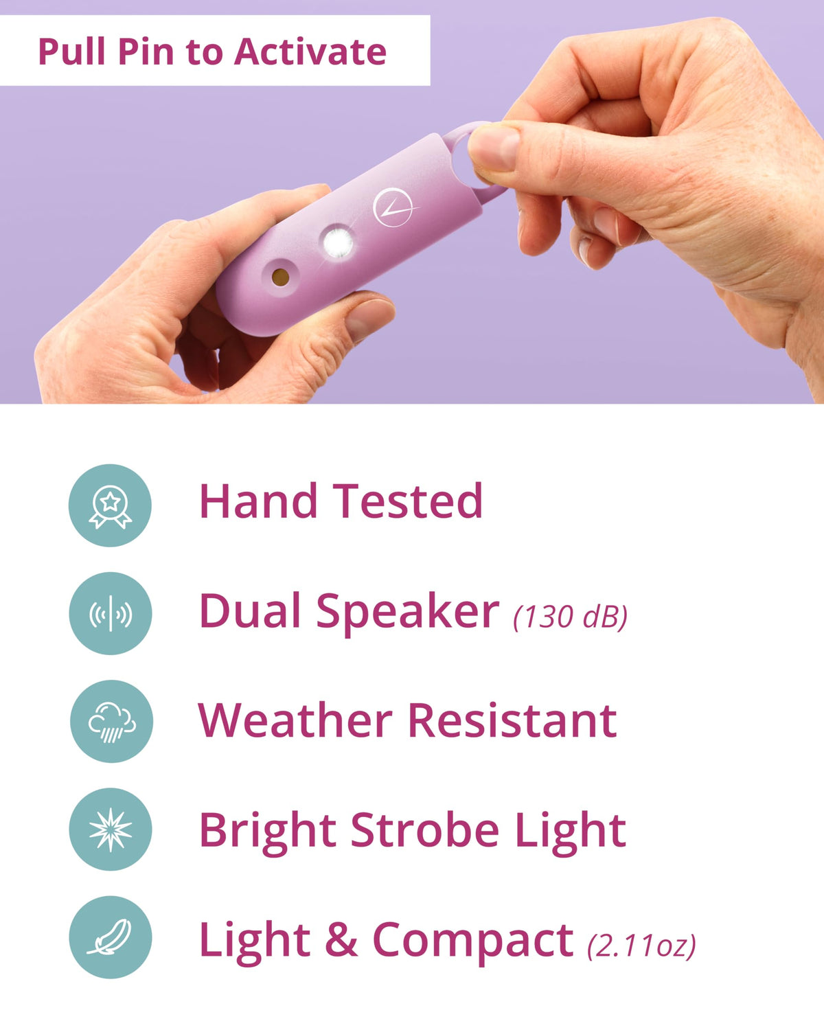 Vantamo personal alarm keychain rechargeable for continuous protection