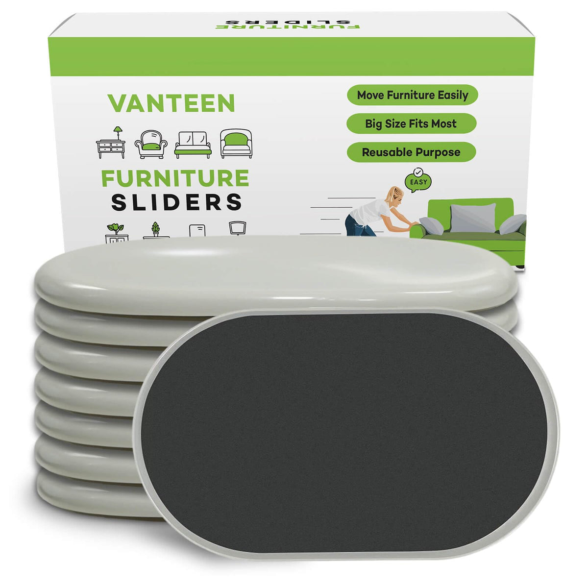 Vanteen 8-piece furniture sliders beige pack for quick, safe moves