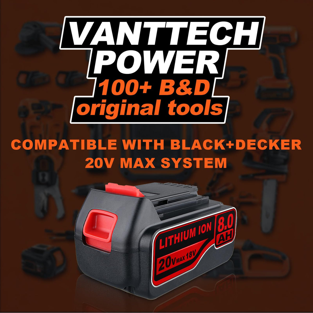 VANTTECH 8.0Ah battery charging port demonstrating safe recharge