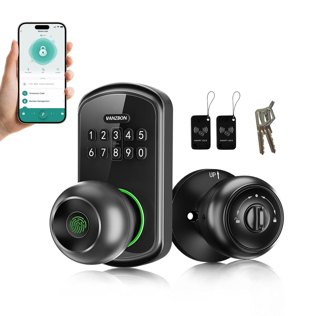 VANZBON smart door knob keypad front view for secure front-door access