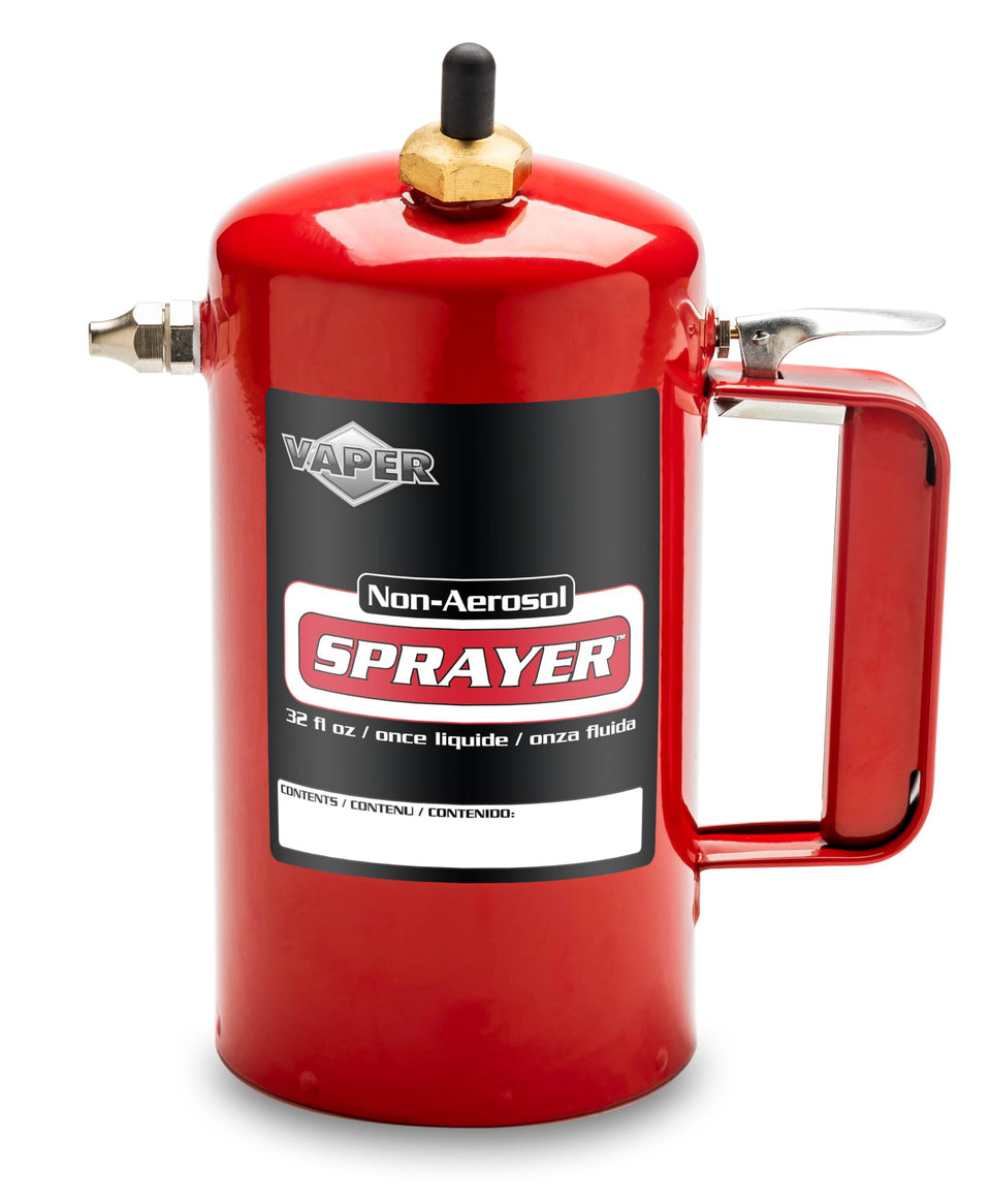 Vaper Red Spot Spray 32 oz sprayer demonstrates refillable, propellant-free operation.