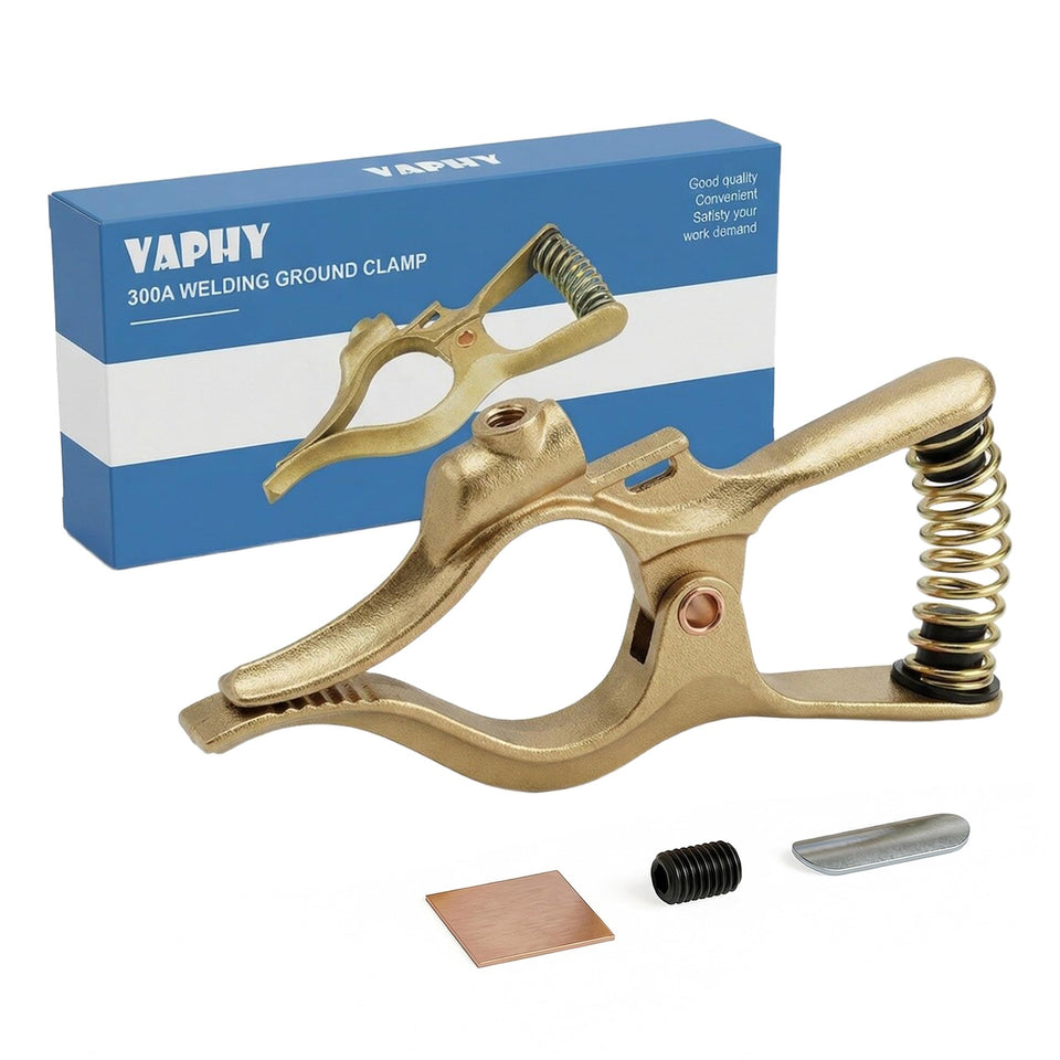 Vaphy 300-Amp T-Style brass welding ground clamp with 7-inch jaw for secure connections