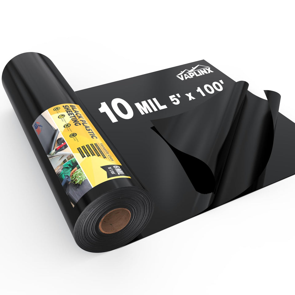 VAPLINX 10 Mil black plastic sheeting for garden use and weed suppression.