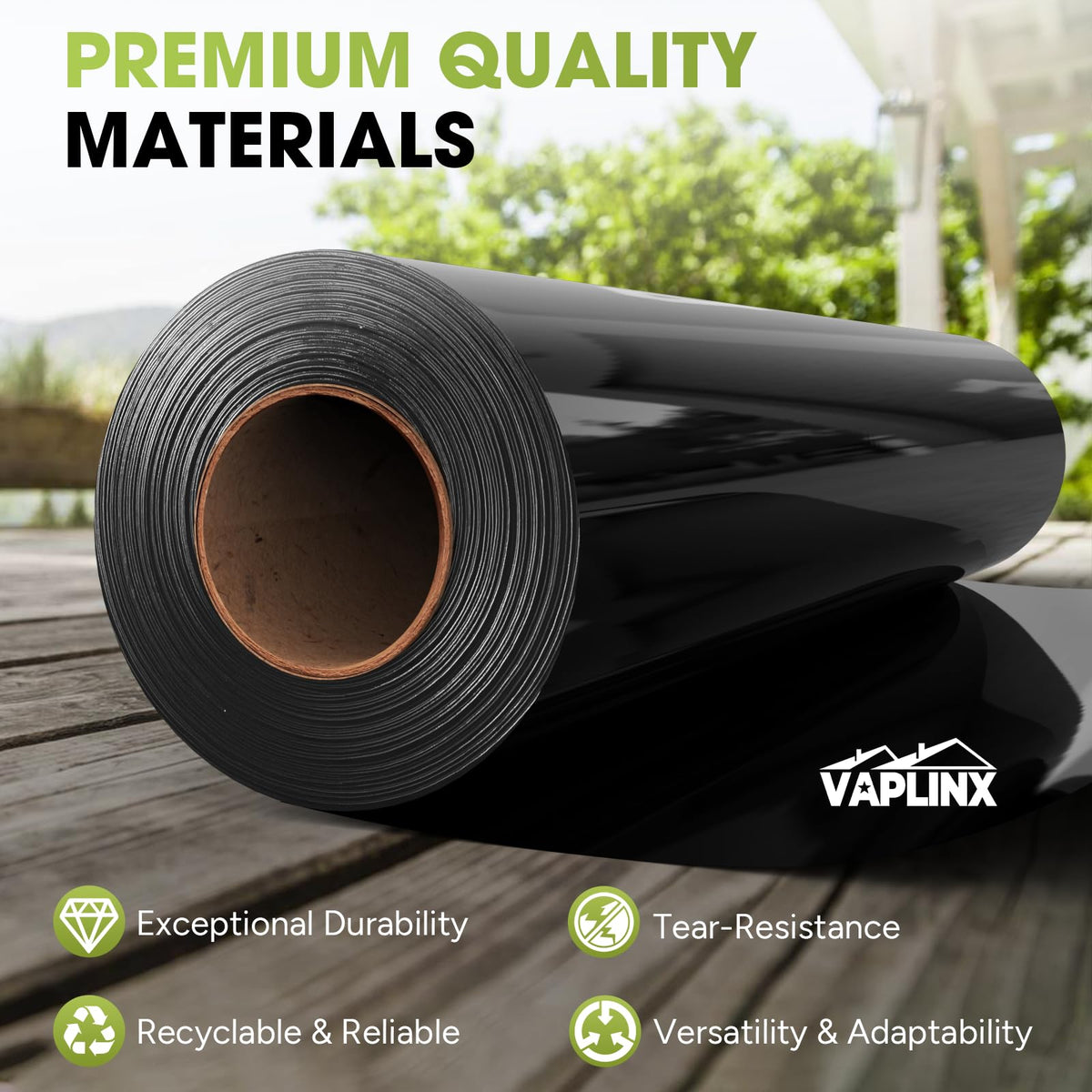 VAPLINX crawl-space vapor barrier reduces moisture near foundations.