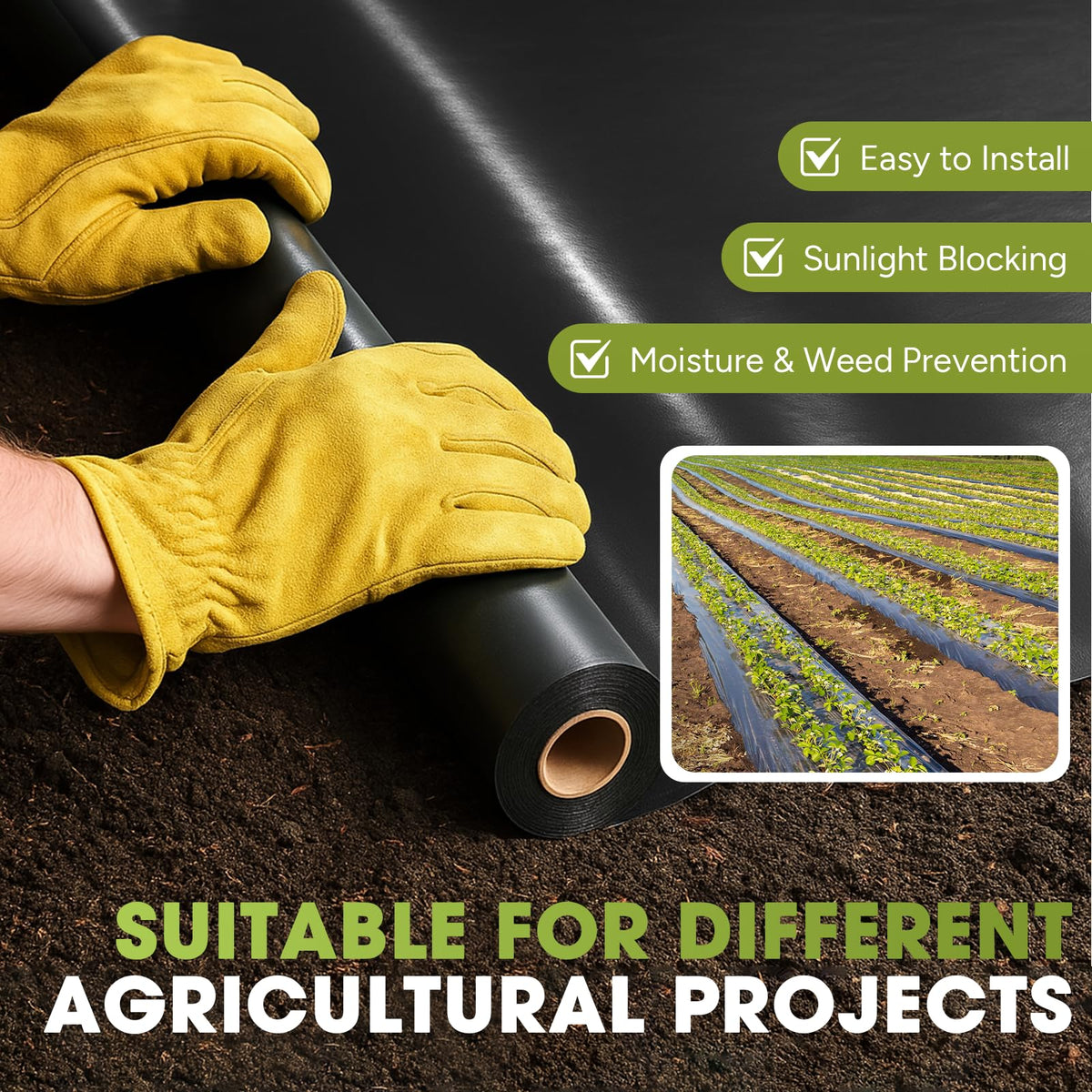 VAPLINX garden plastic sheeting for weed control and soil moisture retention.