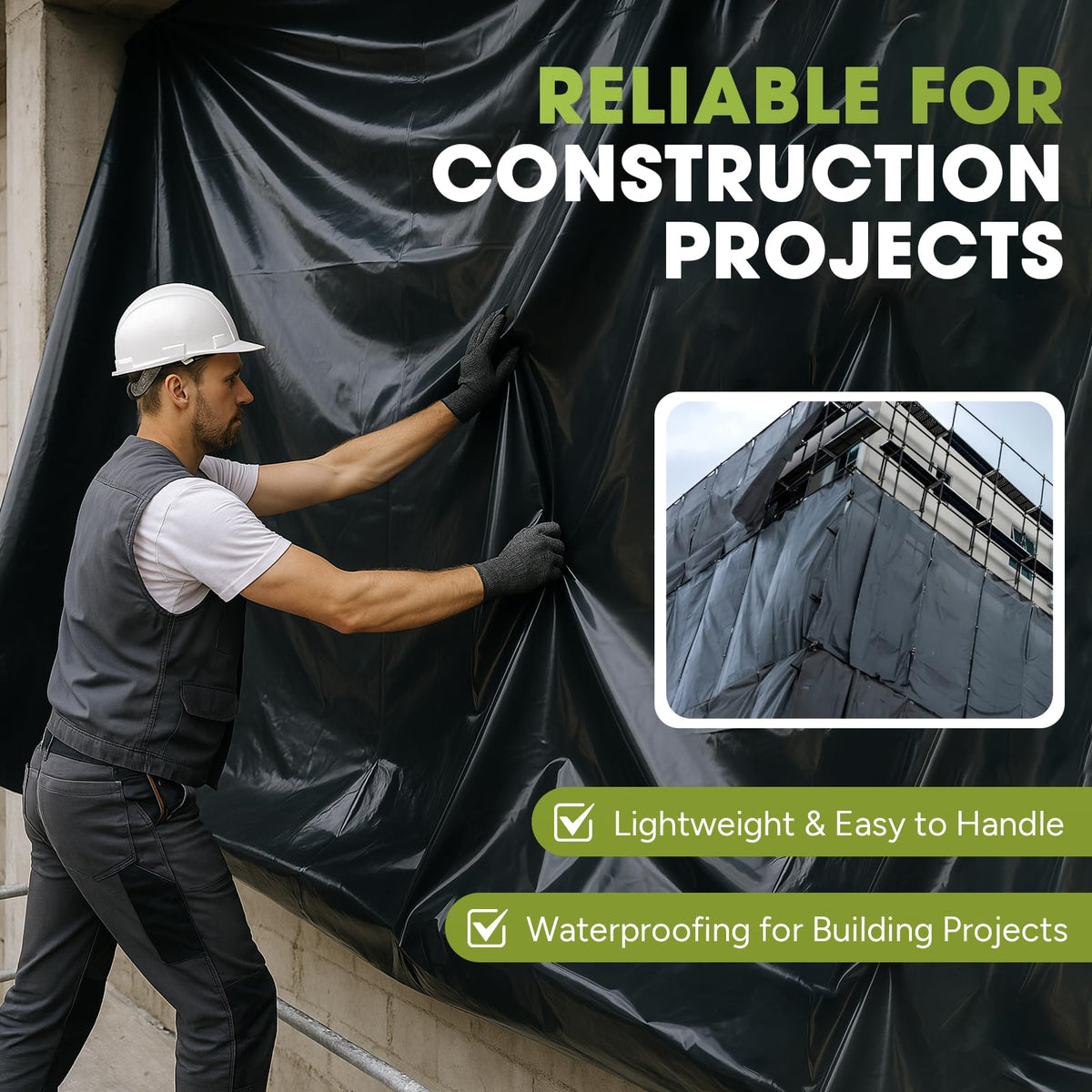 VAPLINX waterproof plastic sheeting for quick weatherproofing and coverage.