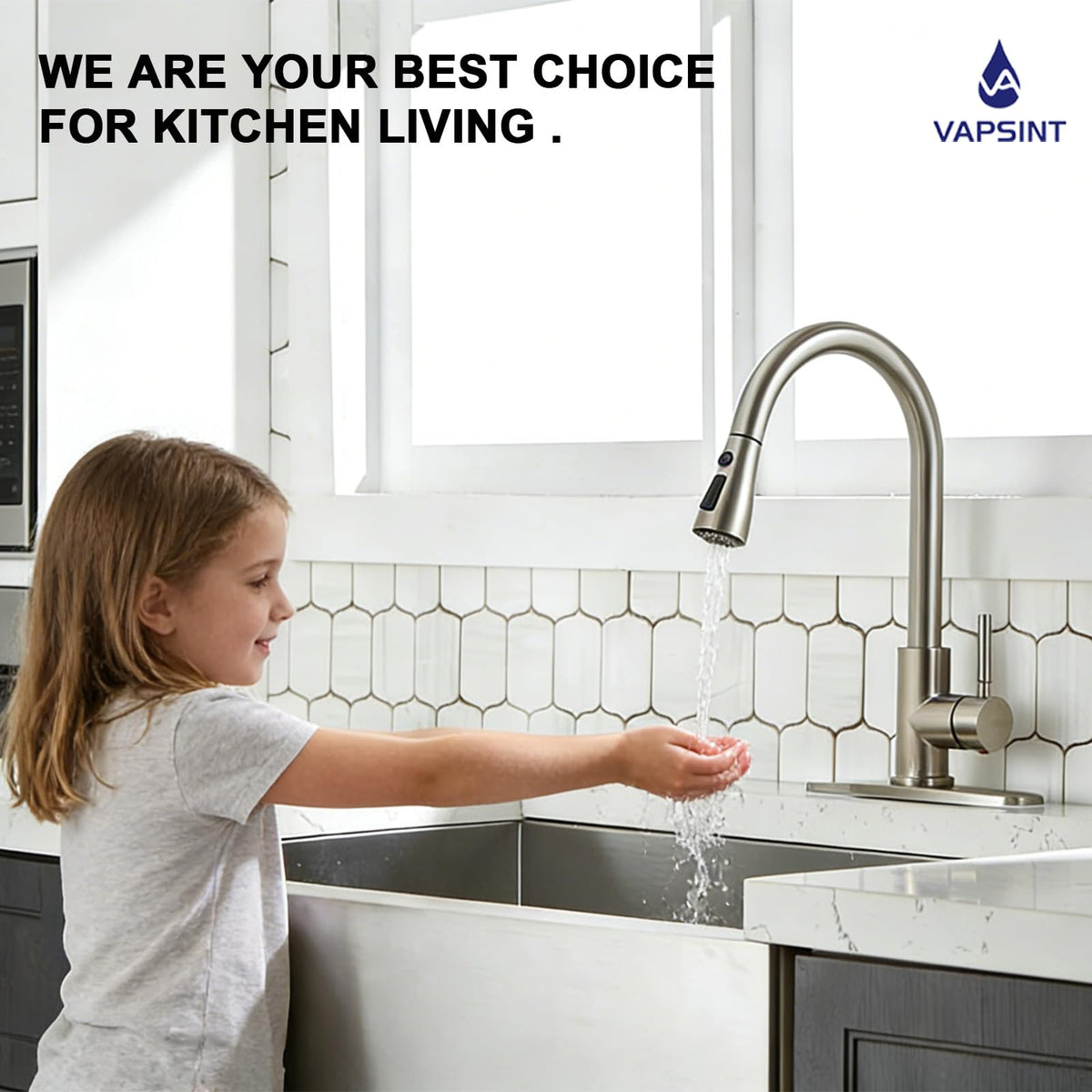 VAPSINT KF100 high-arc swivel providing full sink coverage