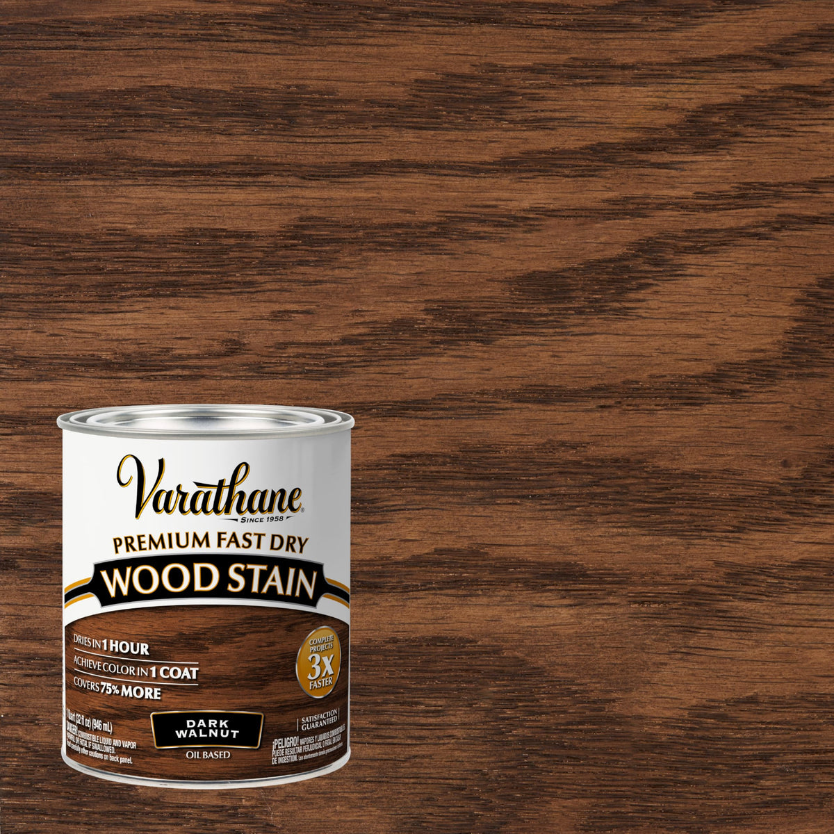 Varathane Dark Walnut wood grain highlighting reveals deep natural texture.