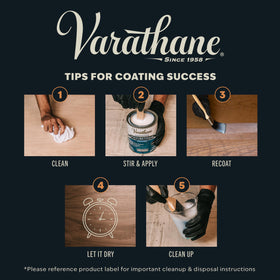 Varathane soap-and-water clean up image suggests easy maintenance