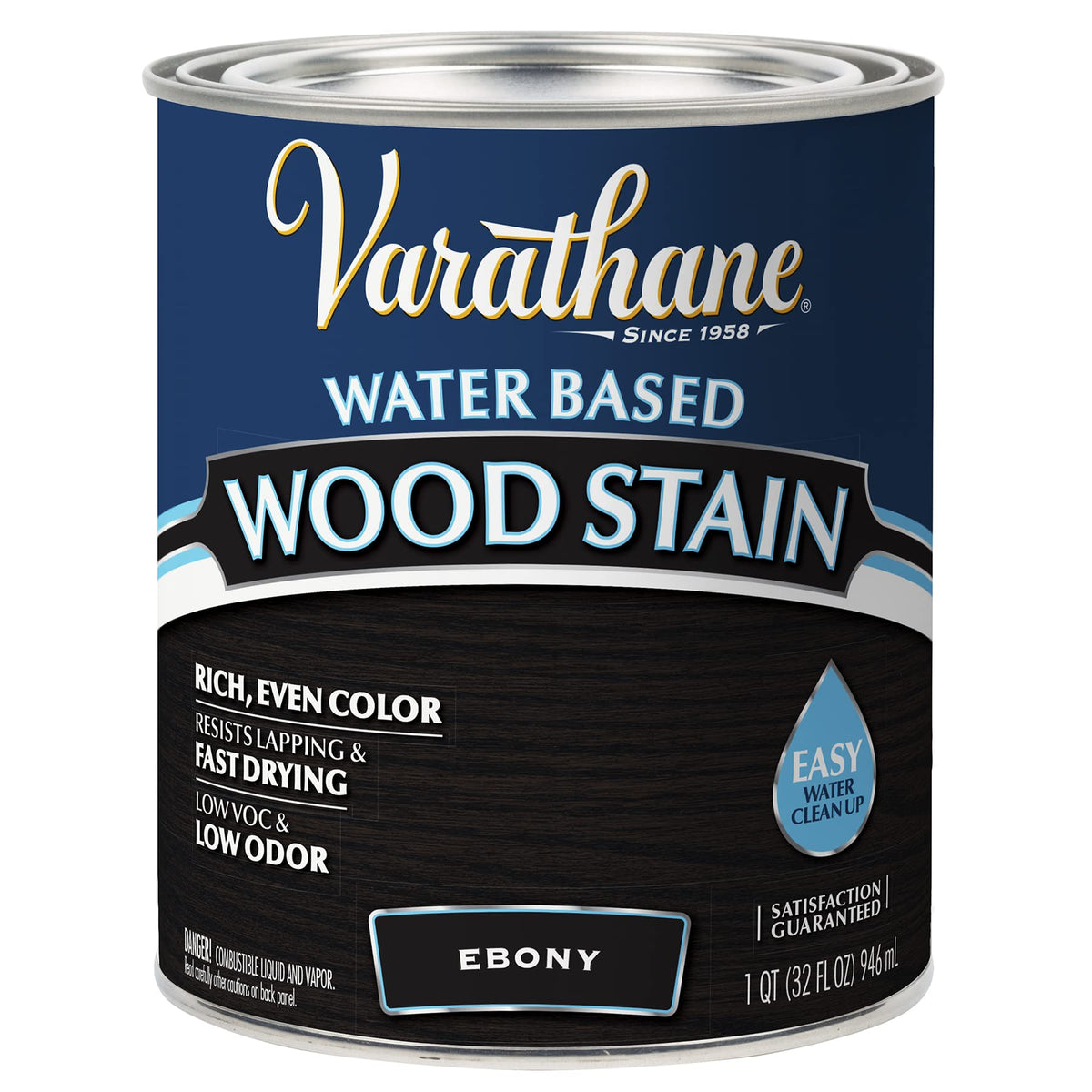 Varathane Ebony stain on wood showing rich one-coat coverage