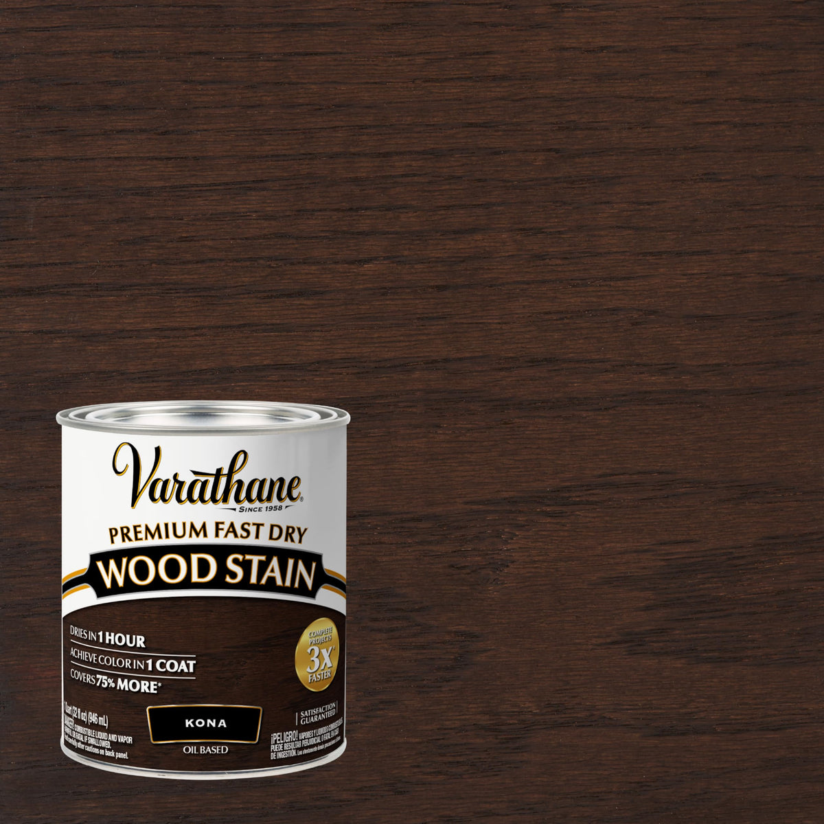 Brush stroke of Varathane Kona fast-dry highlighting smooth application