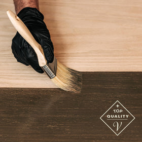 Varathane Ebony stain on doors and trim delivers a rich, classic finish.