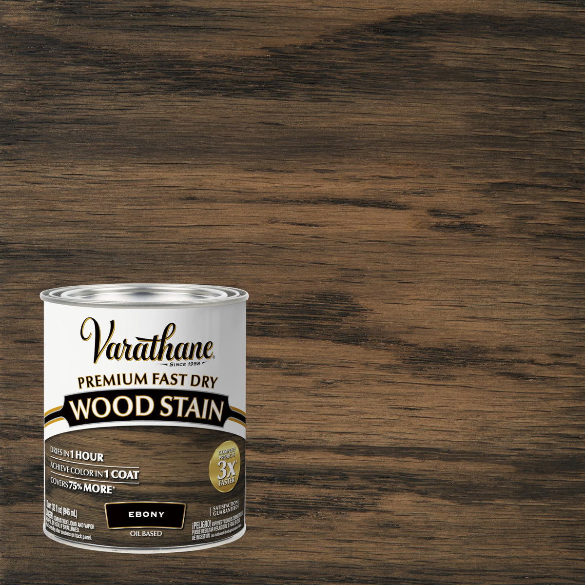 Varathane Premium Fast Dry Ebony stain highlights natural wood grain with even color.