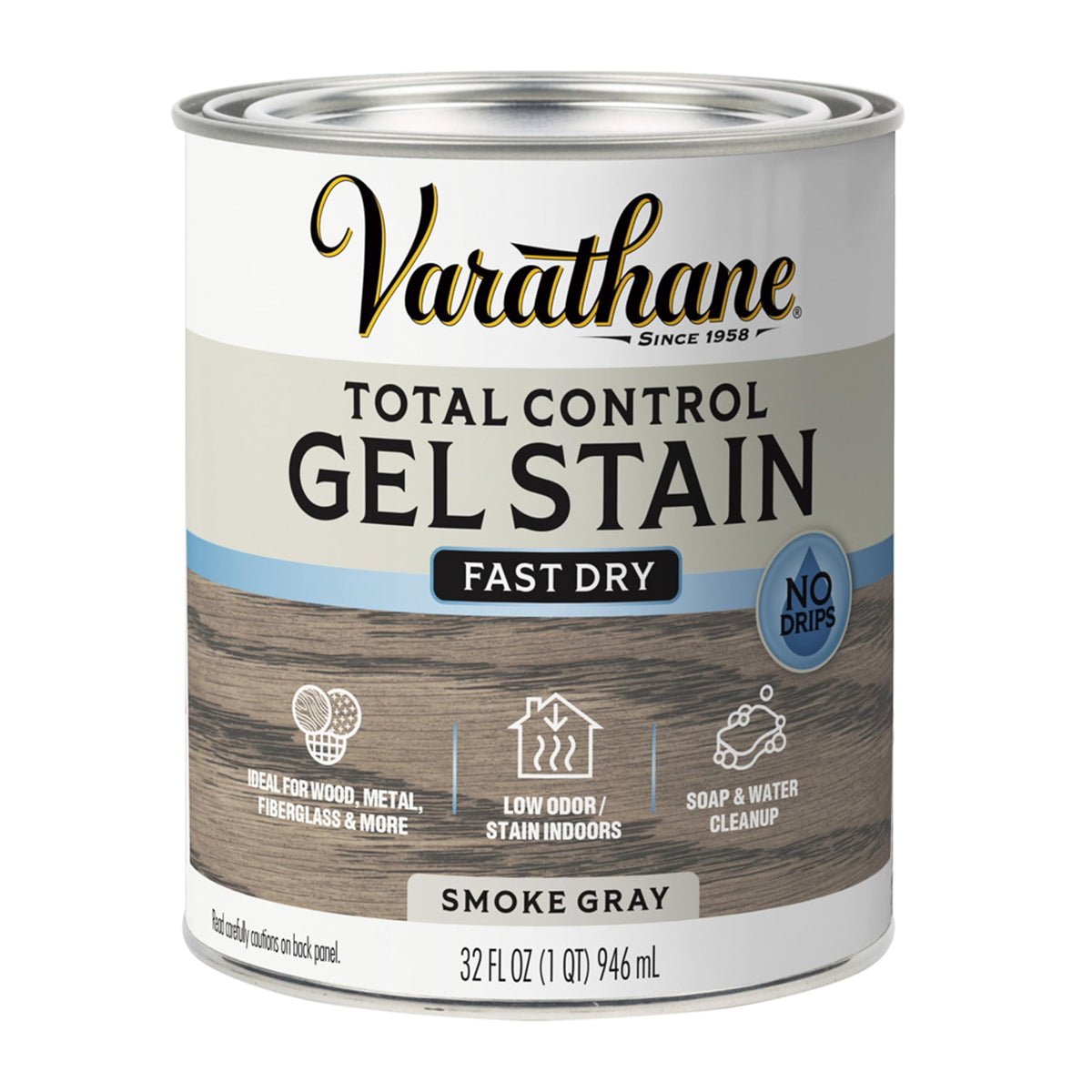 Varathane Total Control Gel Stain bottle pour shows low-odor, easy cleanup for projects