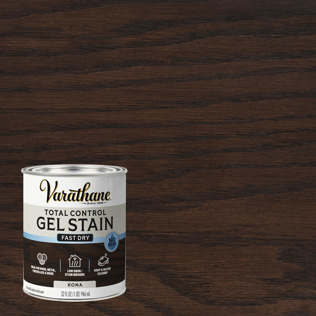 Varathane Total Control Gel Stain low-odor water-based design ideal for indoor projects.