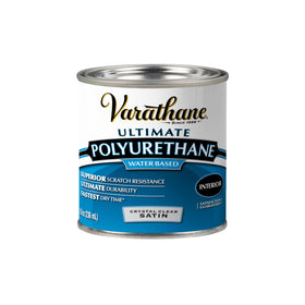 Varathane Ultimate polyurethane bottle demonstrates interior protection with crystal-clear finish