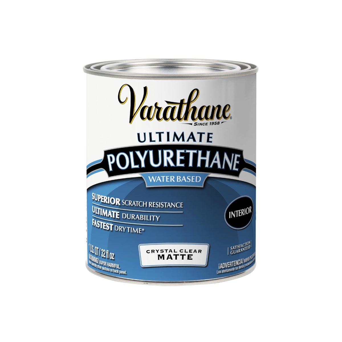 Varathane water-based crystal-clear finish bottle showing protective interior wood layer