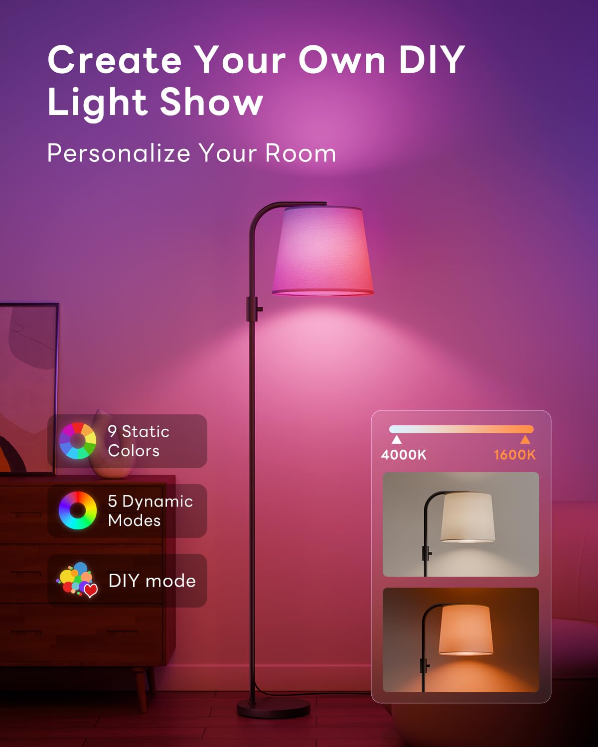 VARICART nine static colors offer quick mood changes for any room vibe