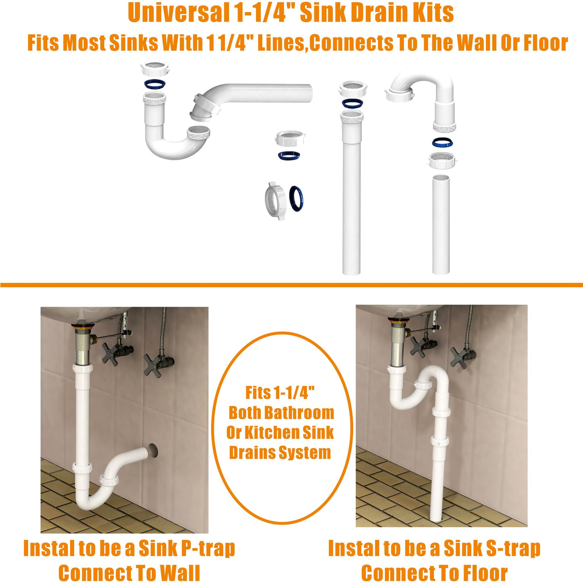 Variimage drain kit contents laid out for easy DIY repairs