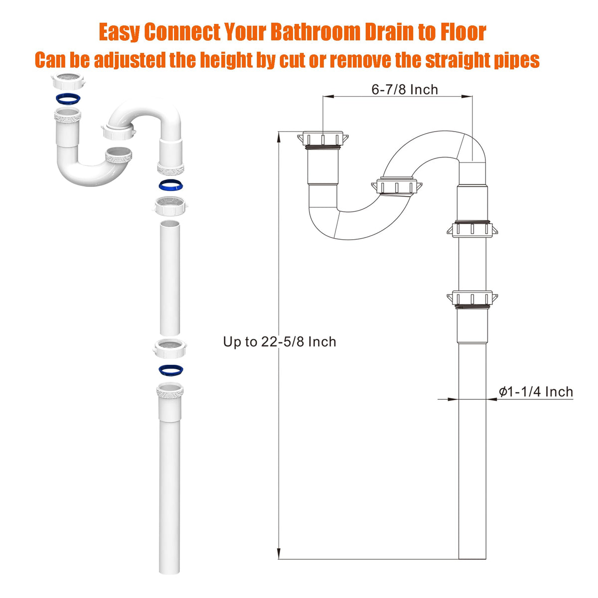 Variimage installation guide showing simple, tool-free setup for P- and S-traps