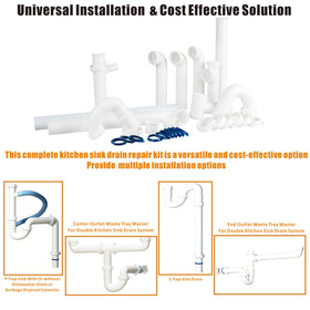 Variimage kitchen sink drain kit end outlet tee supports wall or floor drains