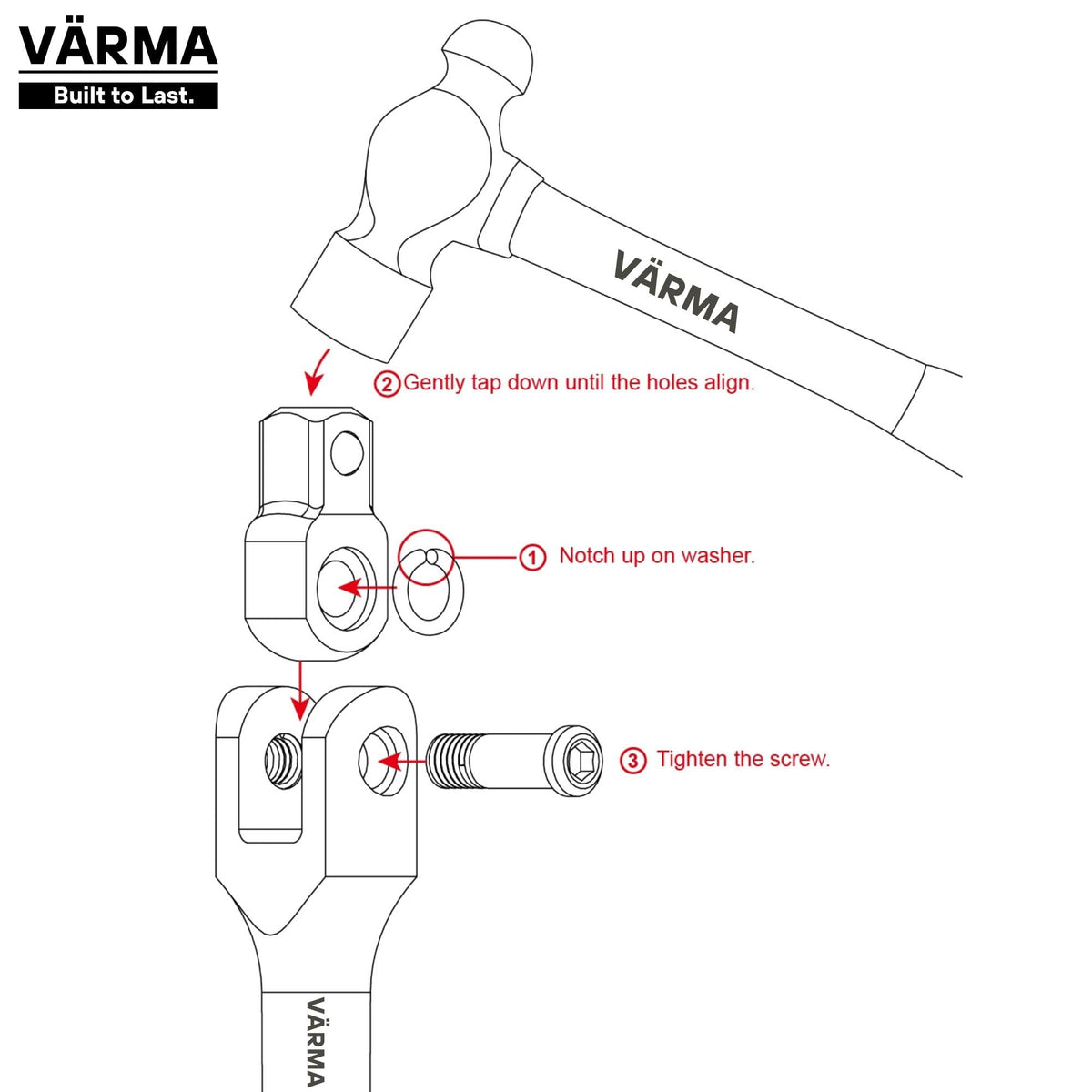 VÄRMA 180-degree flex head restores full rotation and leverage.