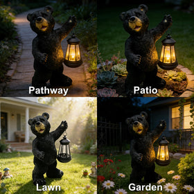 Vasesun bear statue charging in sun for overnight illumination