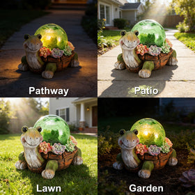 Vasesun turtle solar panel powers 360-degree illumination all night.