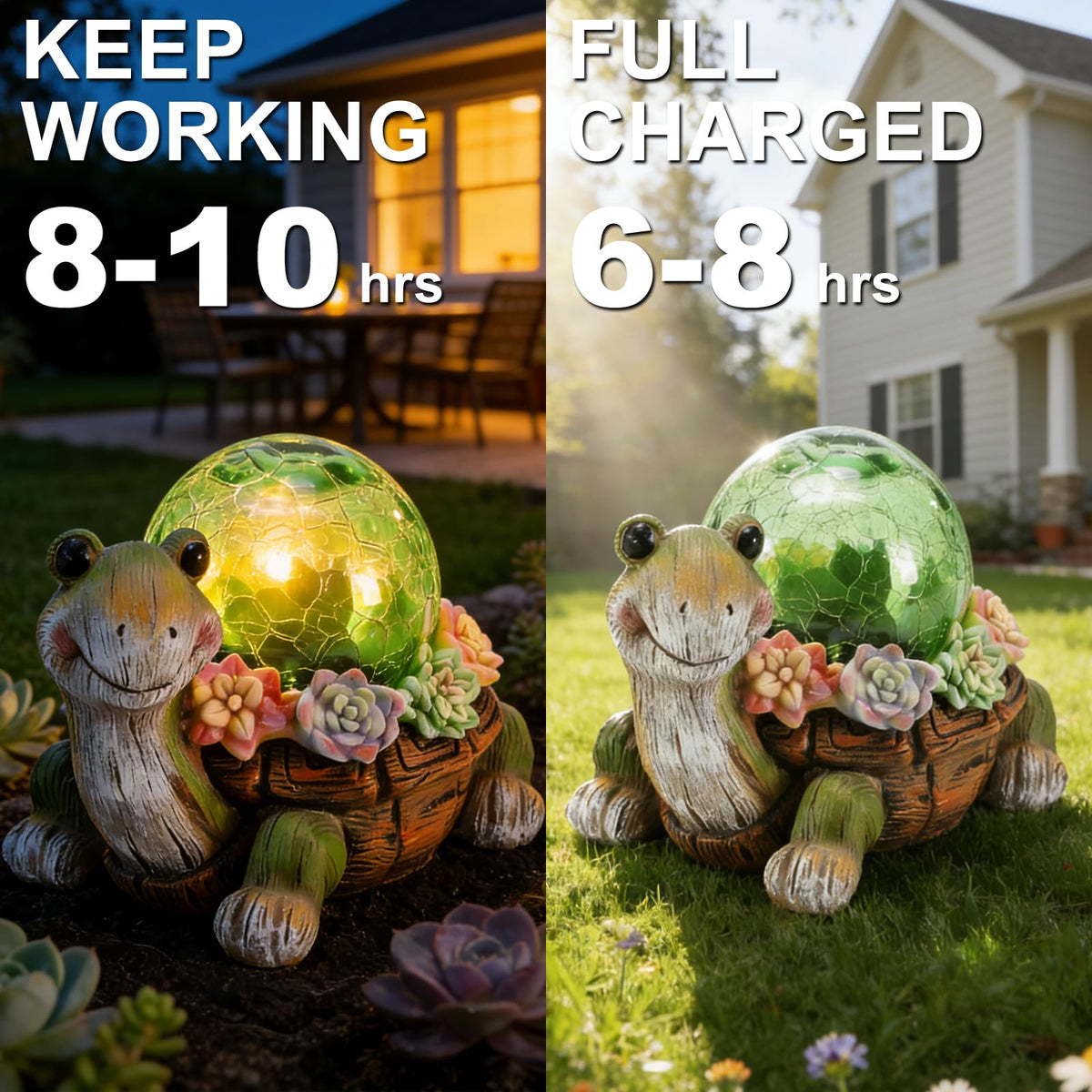 Vasesun turtle succulent carving enhances outdoor decor with plant detail.