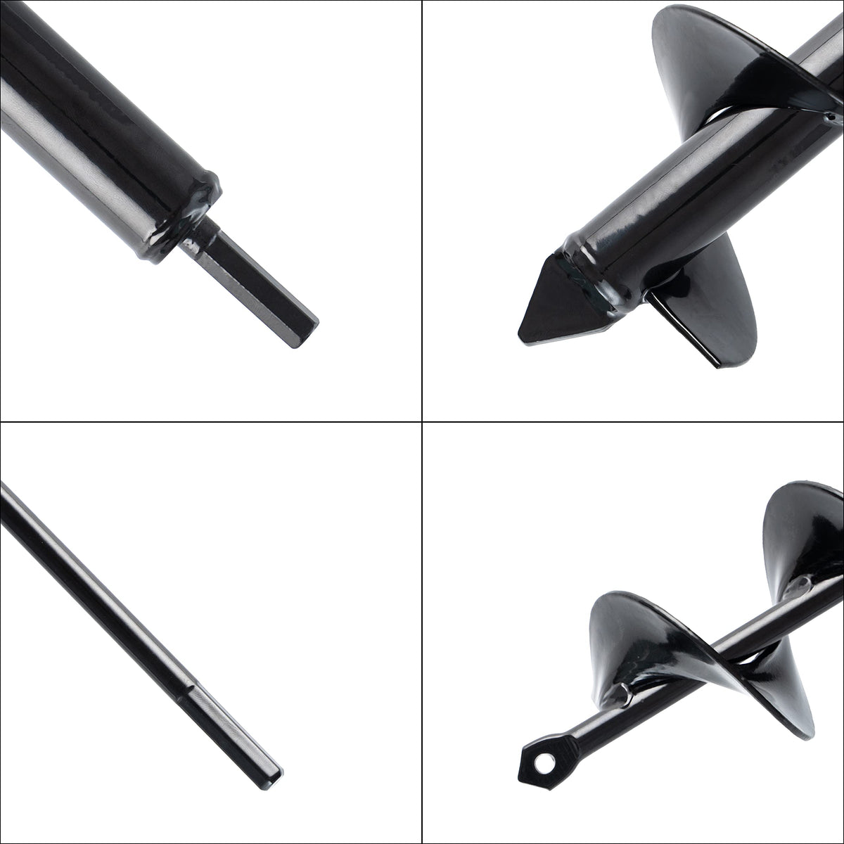 VASGOR augers side view shows robust hex drive compatibility.