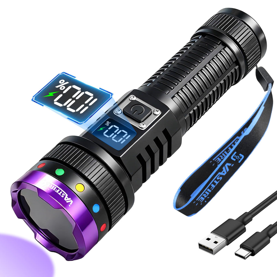 VASTFIRE 365nm UV flashlight reveals hidden fluorescence for stains and marks