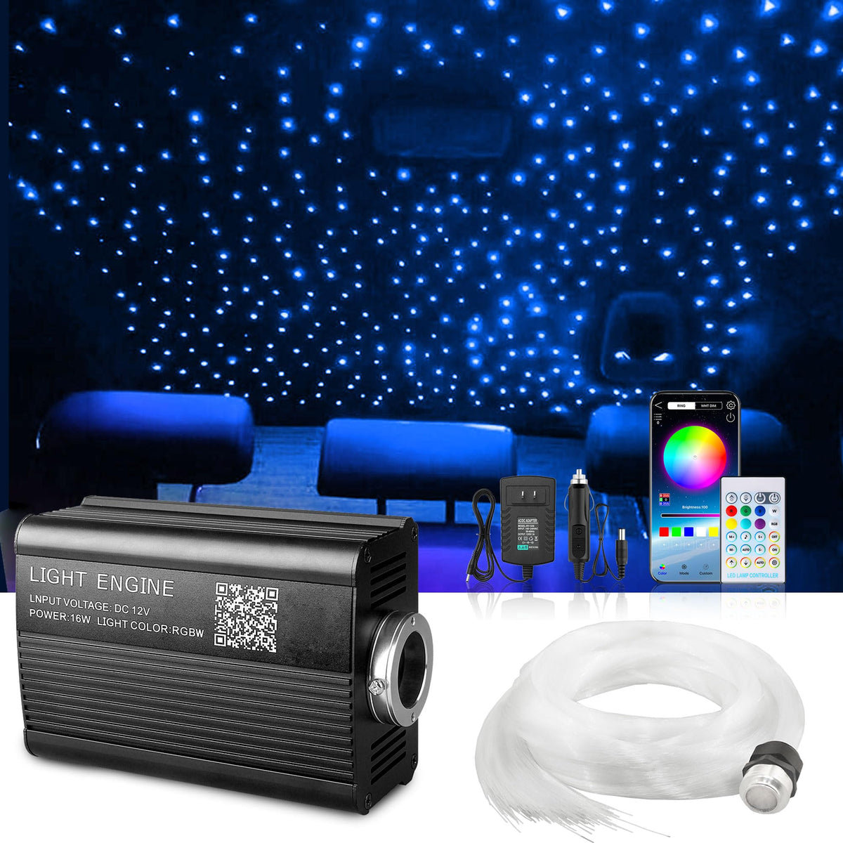VASTFIRE Starlight Headliner strands installed on car ceiling create a starry ambiance.