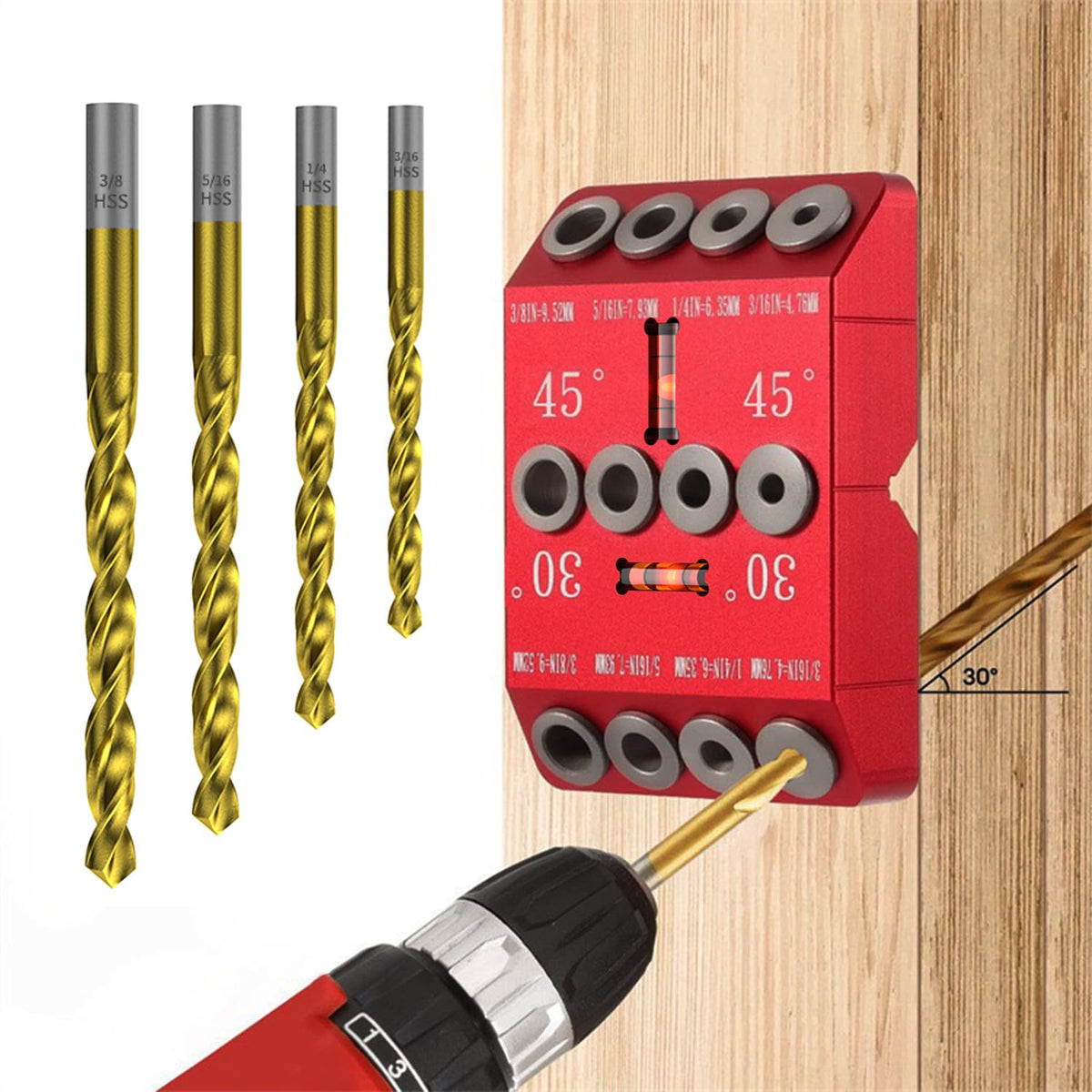 VASTHOME 30-45-90-degree angle drill guide enables precise straight holes in wood projects.