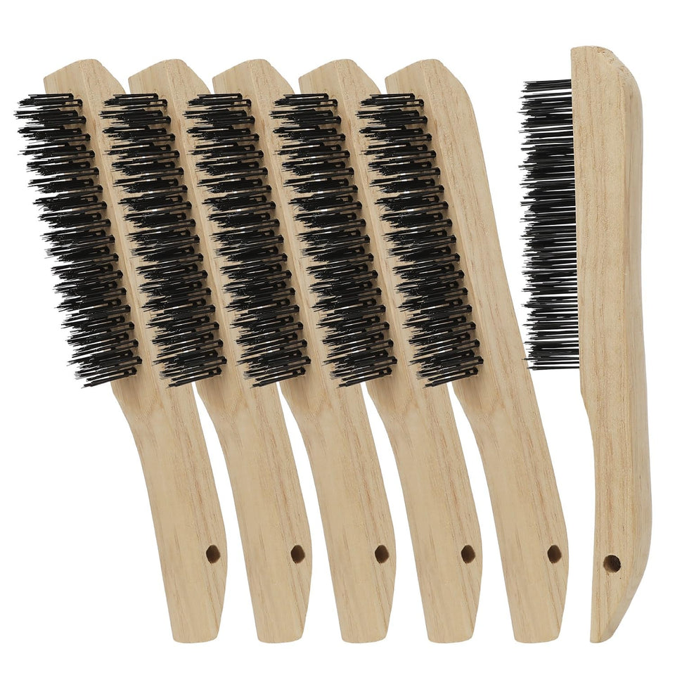 VASTOOLS wire brushes pack six for 10-inch shoe-handle use on rust and slag removal.