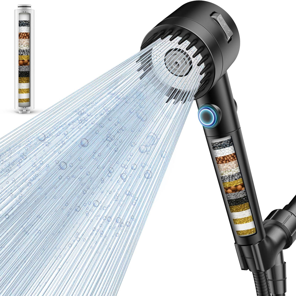 Vatex filtered shower head full assembly shows the filtration system for cleaner water