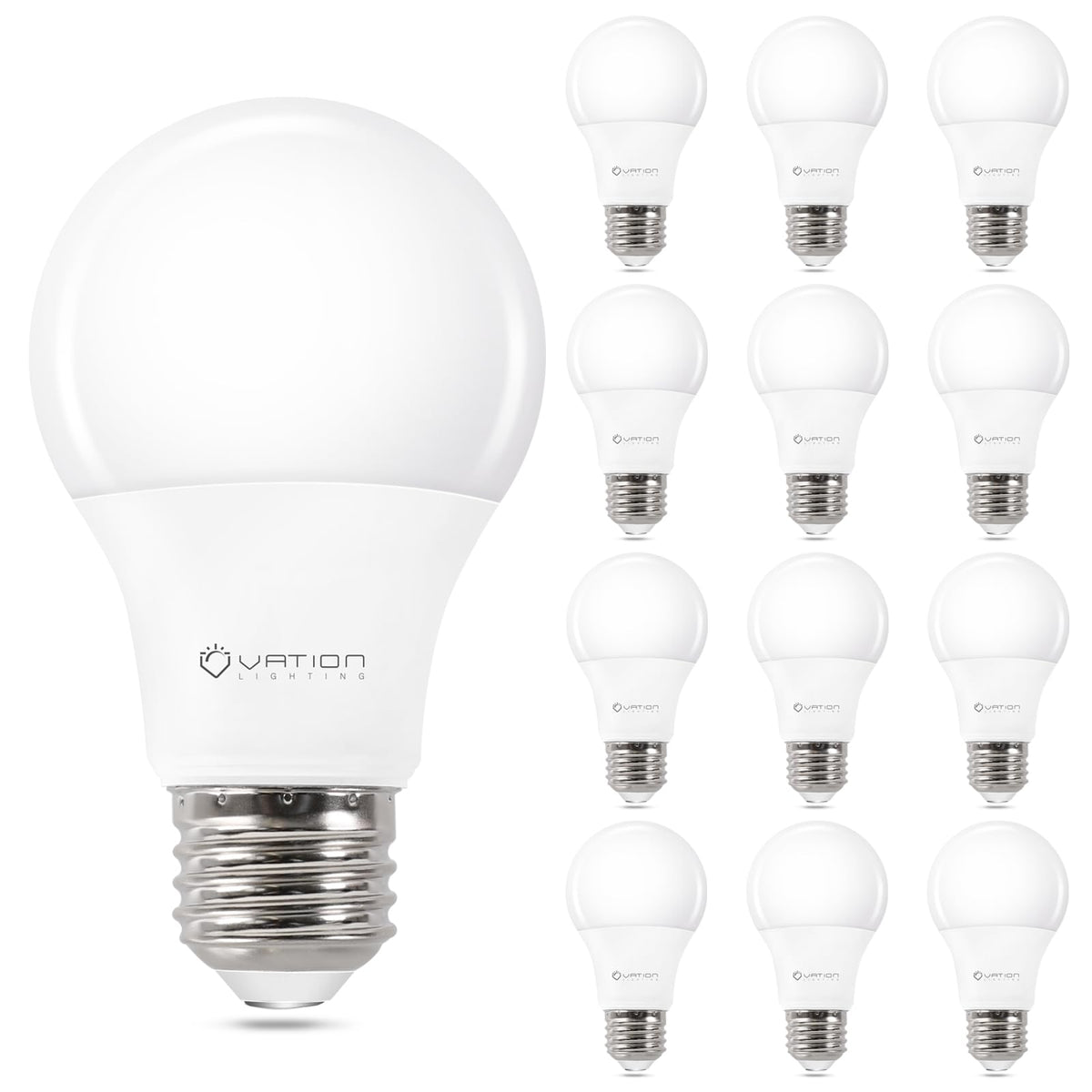 VATION LIGHTING 12-pack A19 LED bulbs for home lighting with energy efficiency.