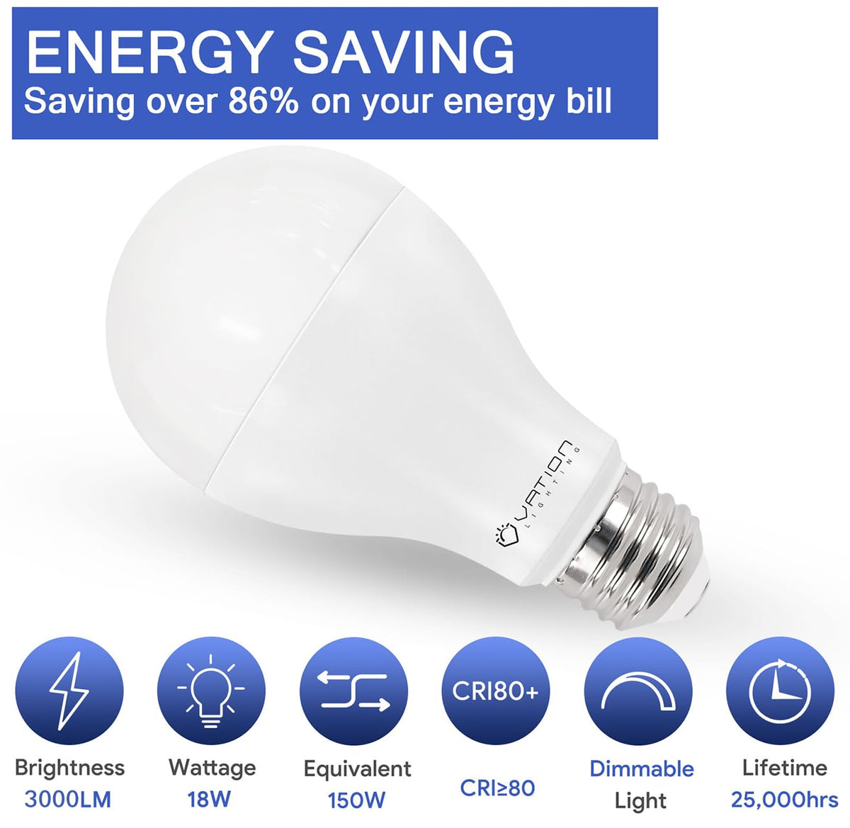 VATION LIGHTING 18W A21 LED bulb close-up of base and heat sink