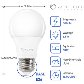 VATION LIGHTING A19 LED bulb with E26 base; easy replacement view.