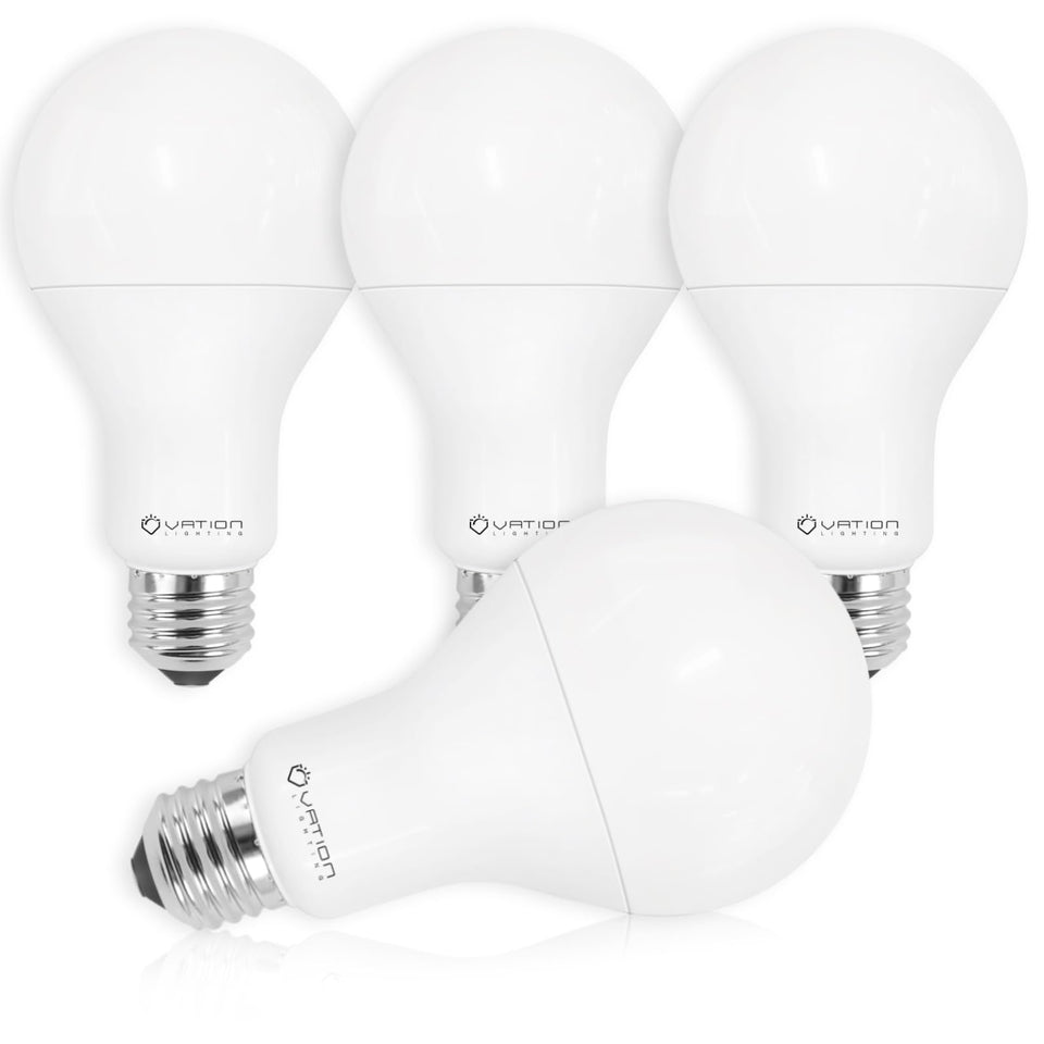 VATION LIGHTING A21 dimmable LED bulb four-pack front view for porch lighting.
