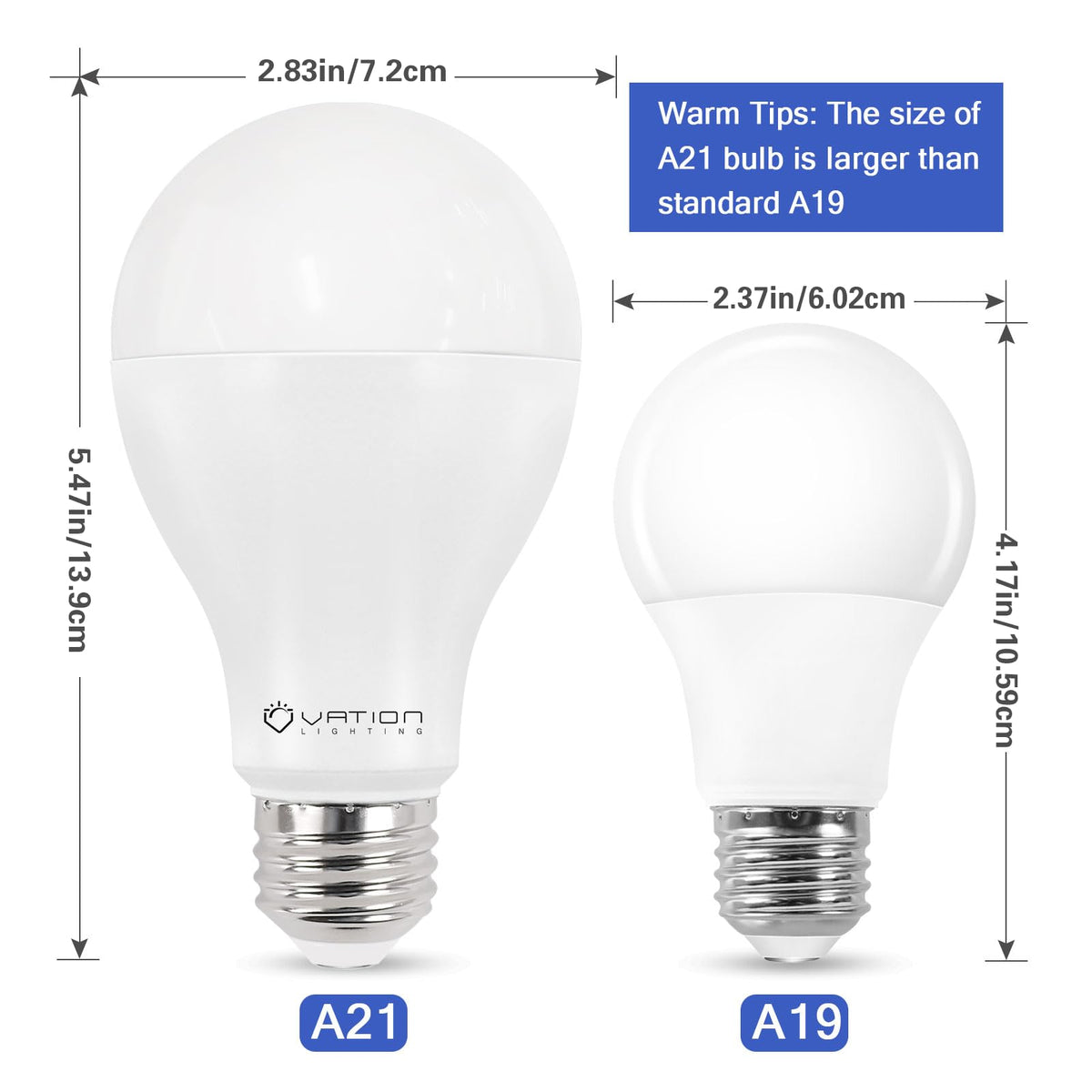 VATION LIGHTING A21 dimmable LED bulb with smooth brightness control.