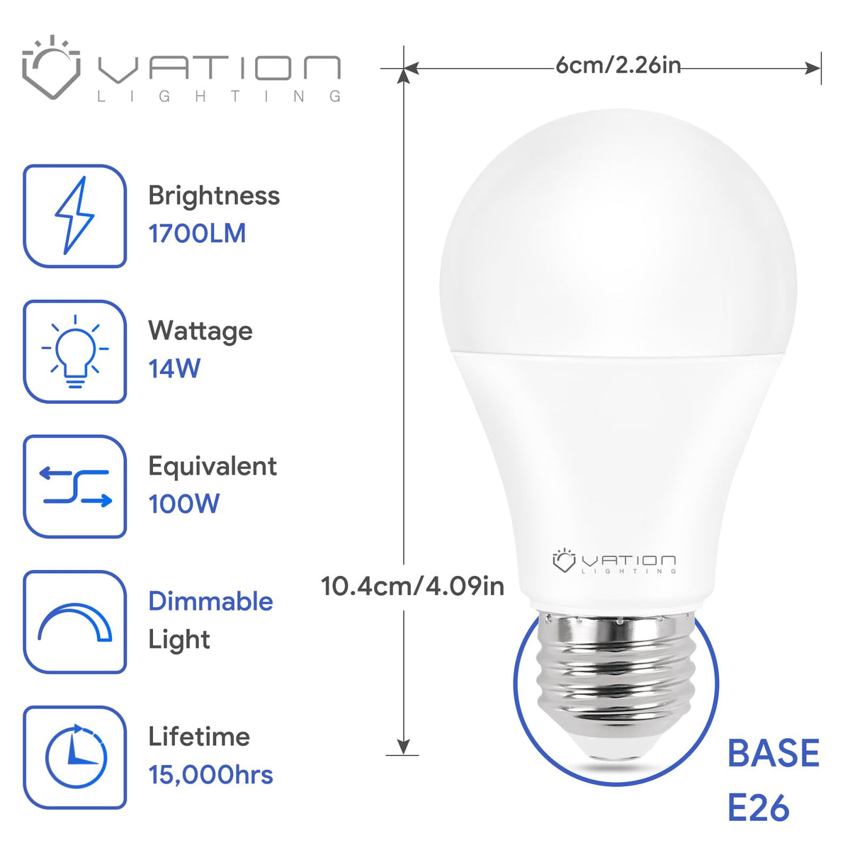VATION LIGHTING dimmable A19 LED bulb side view for hallway lighting
