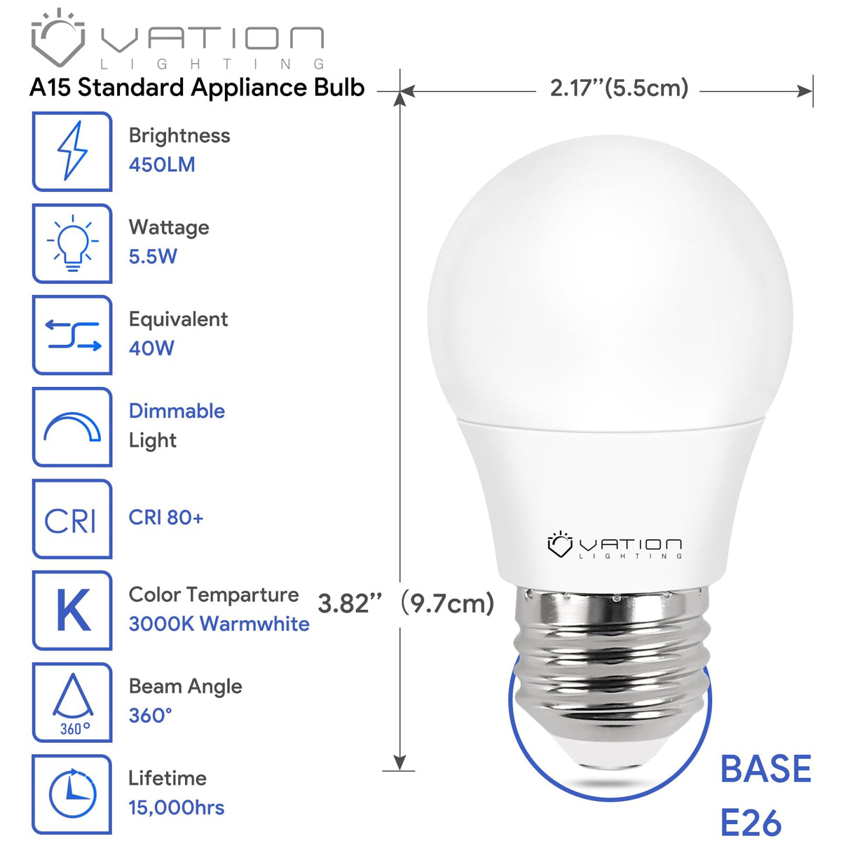 VATION LIGHTING dimmable freezer bulb enabling smooth brightness control.