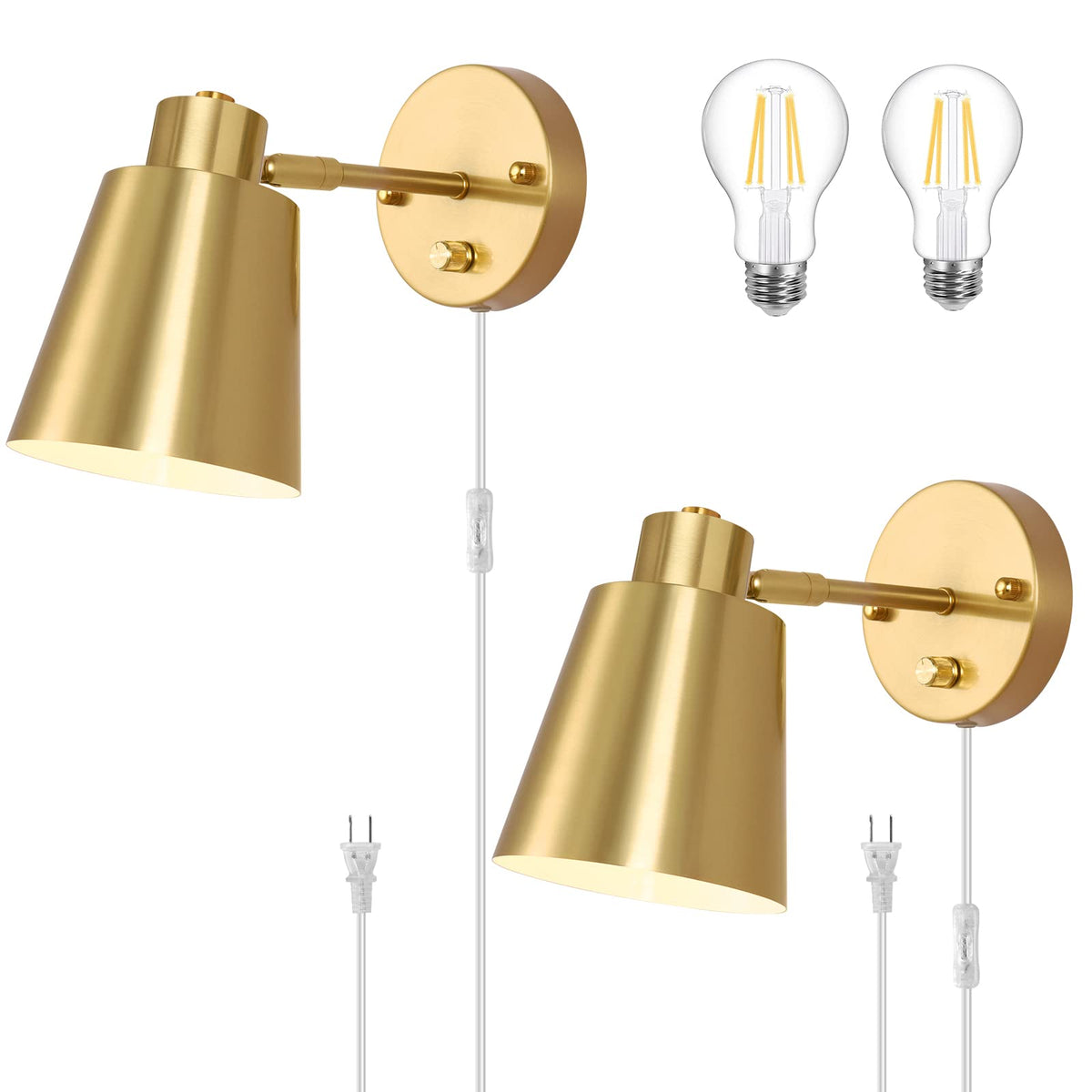 VATONI plug-in sconce in brushed brass with adjustable arm for versatile lighting
