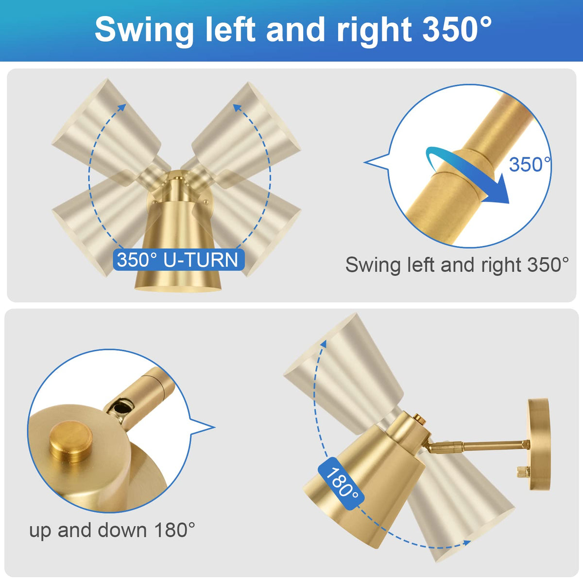 VATONI sconce arm rotates 180° and head 350° for directed light