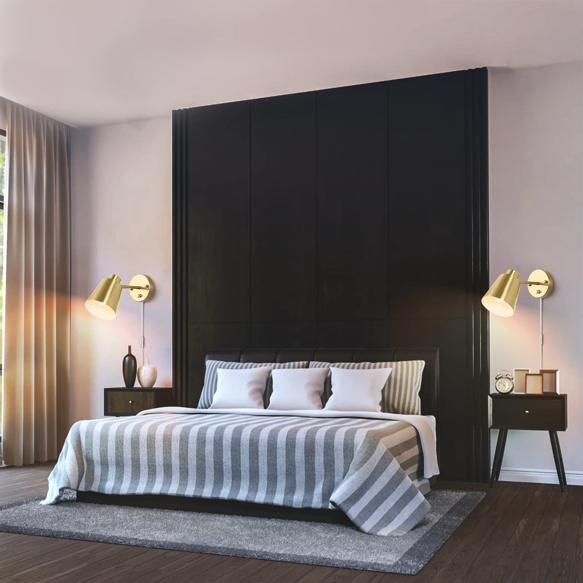 VATONI brushed brass finish enhances bedroom and stairs lighting
