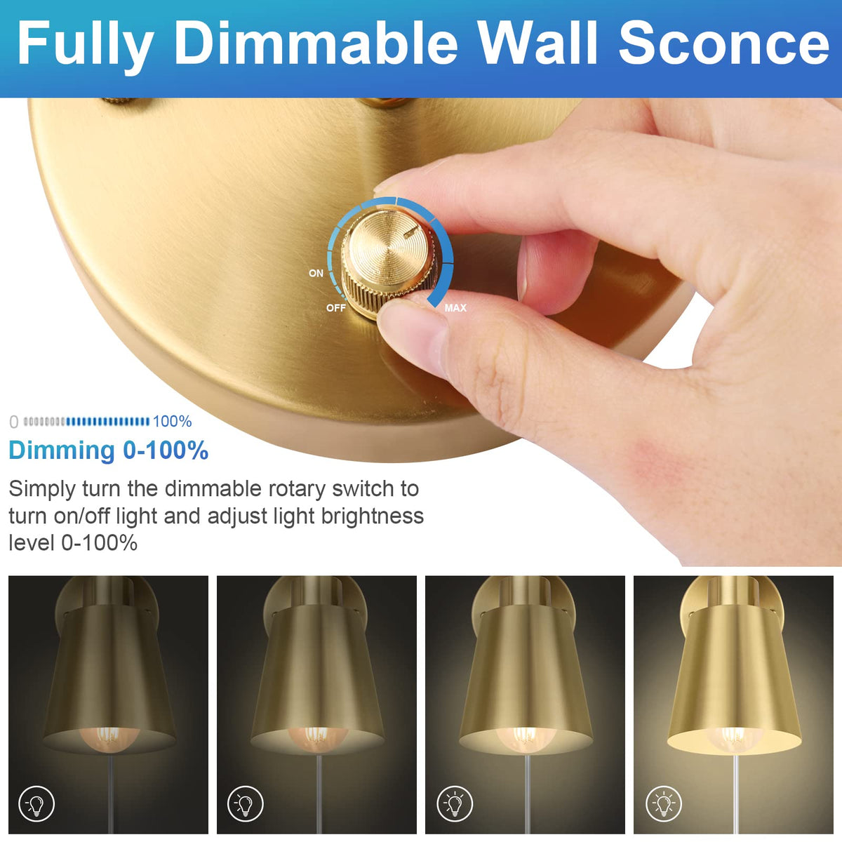 VATONI dimmable knob close-up on the sconce control